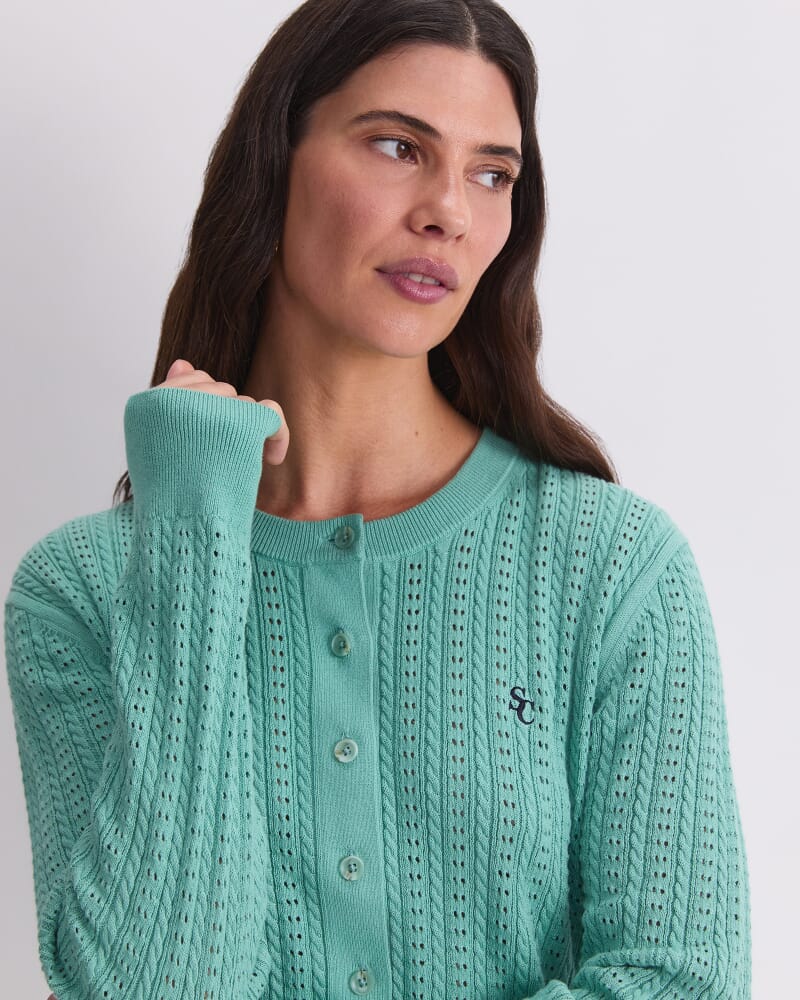Elka Cable Pointelle Cardigan in MINT