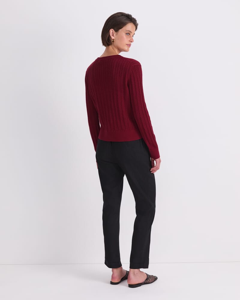 Elka Cable Pointelle Cardigan in PINOT