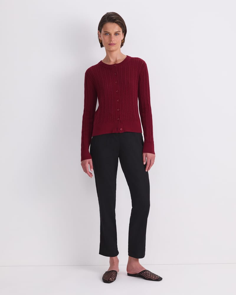 Elka Cable Pointelle Cardigan in PINOT