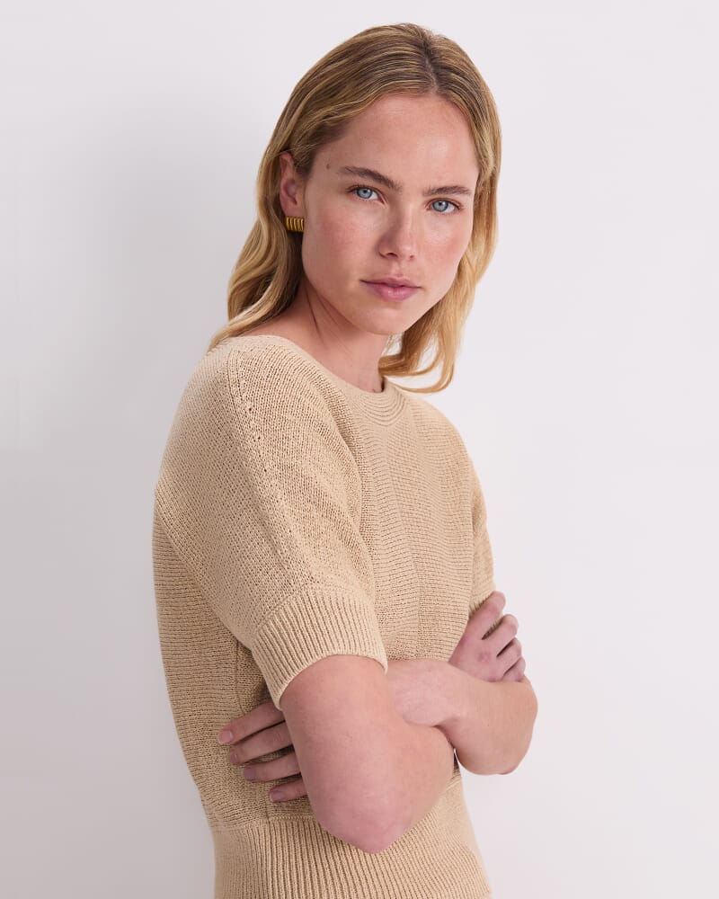 Josie Tape Yarn Batwing Tee in CASHEW