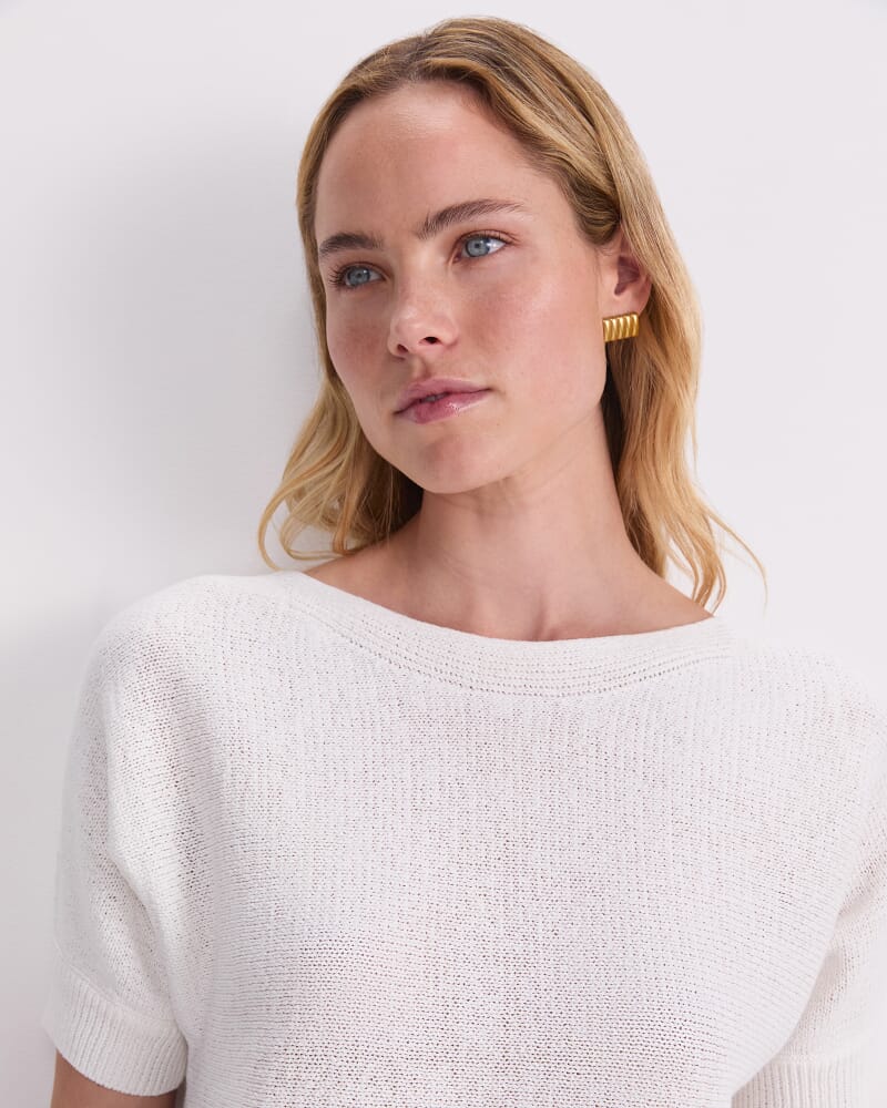Josie Tape Yarn Batwing Tee in WHITE