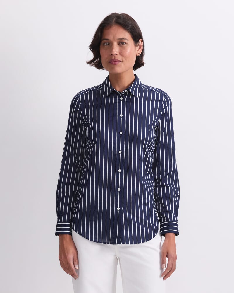 Long Sleeve Lily Voile Shirt in NAVY/WHITE