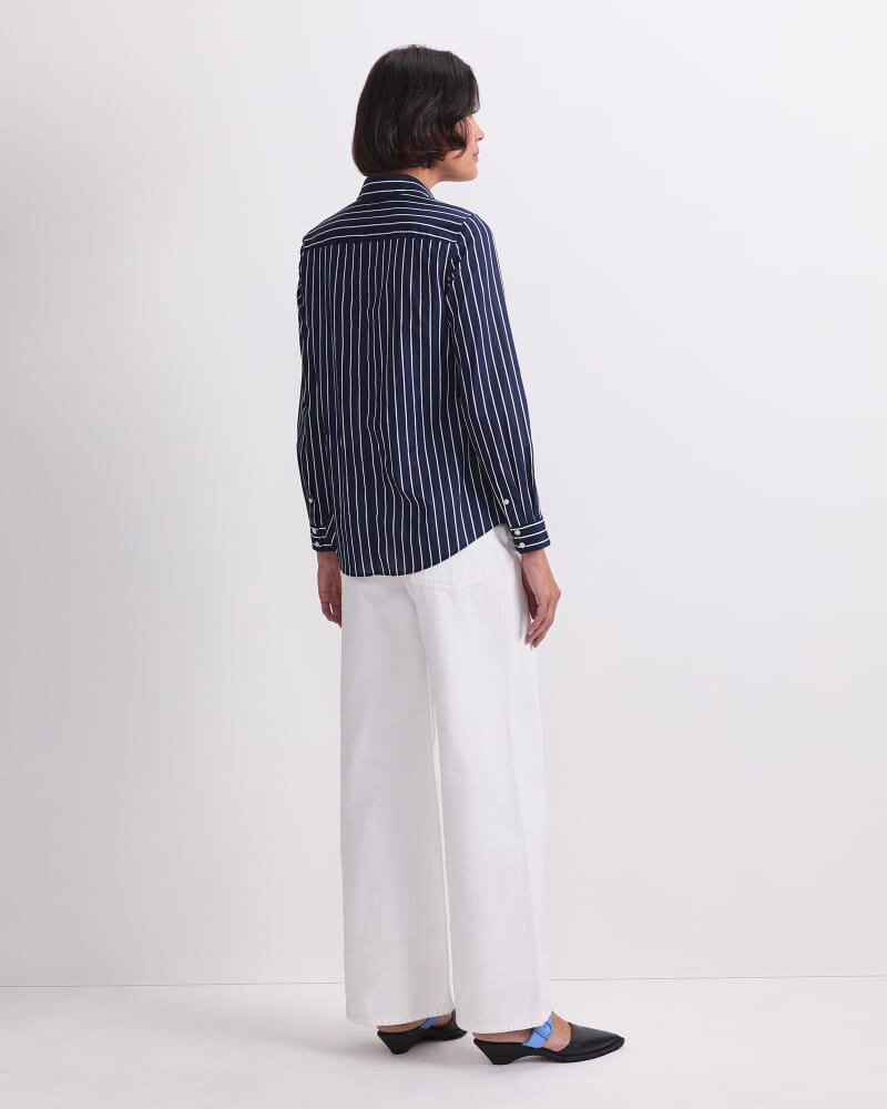 Long Sleeve Lily Voile Shirt in NAVY/WHITE
