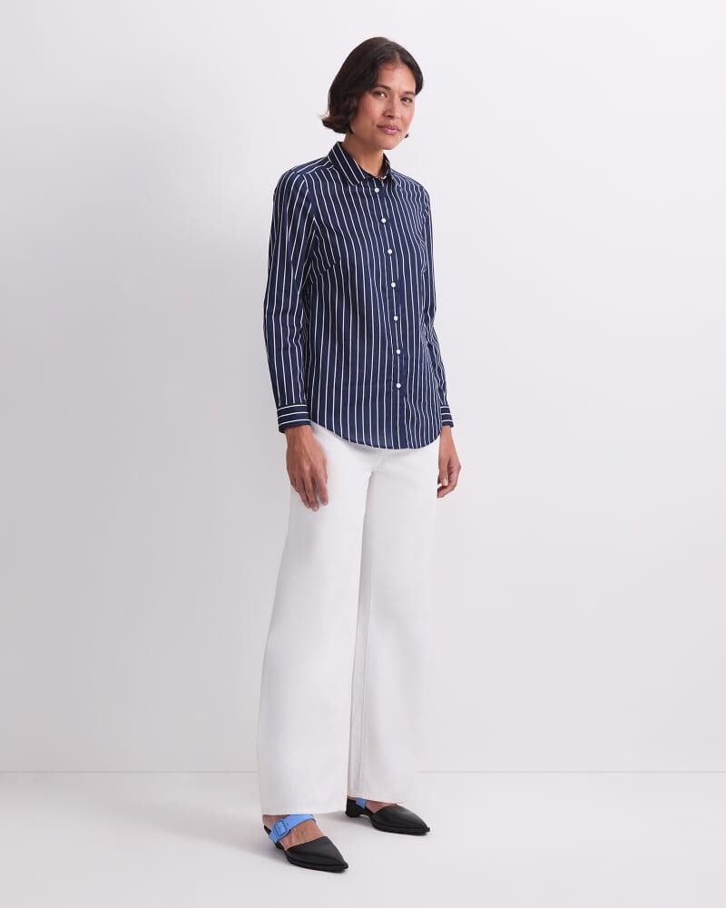 Long Sleeve Lily Voile Shirt in NAVY/WHITE