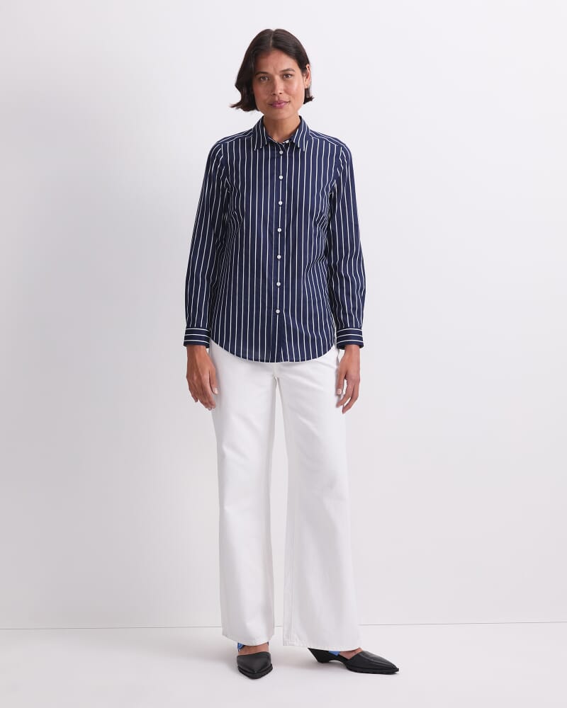 Long Sleeve Lily Voile Shirt in NAVY/WHITE