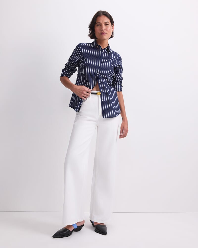 Long Sleeve Lily Voile Shirt in NAVY/WHITE