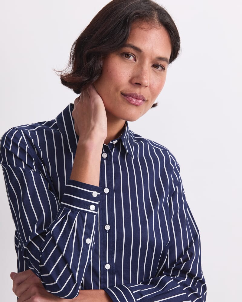 Long Sleeve Lily Voile Shirt in NAVY/WHITE
