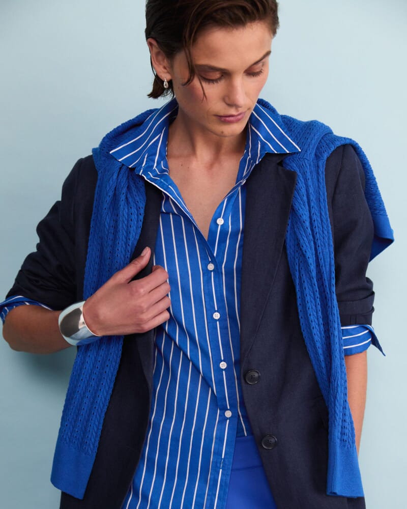 Long Sleeve Lily Voile Shirt in WHITE/AZURE