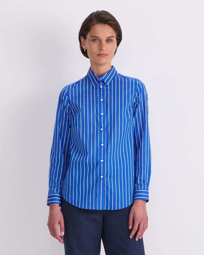 Long Sleeve Lily Voile Shirt in WHITE/AZURE