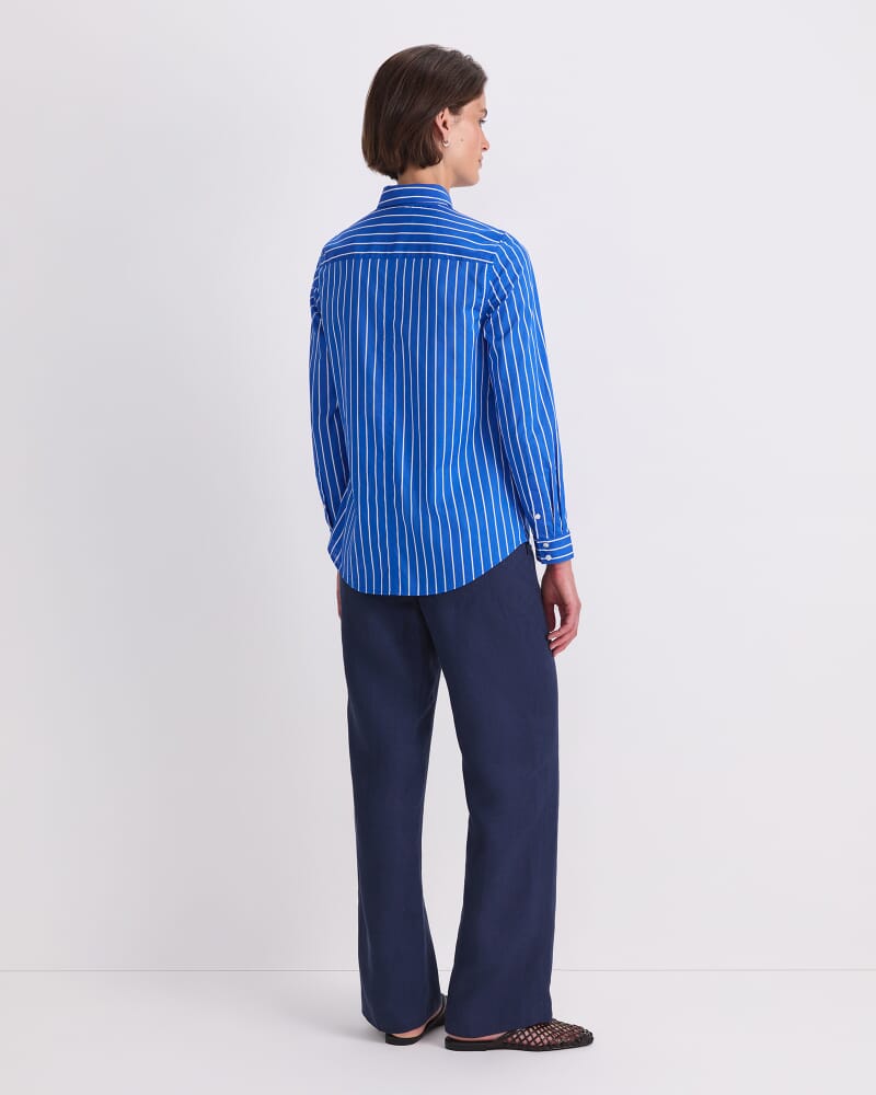 Long Sleeve Lily Voile Shirt in WHITE/AZURE