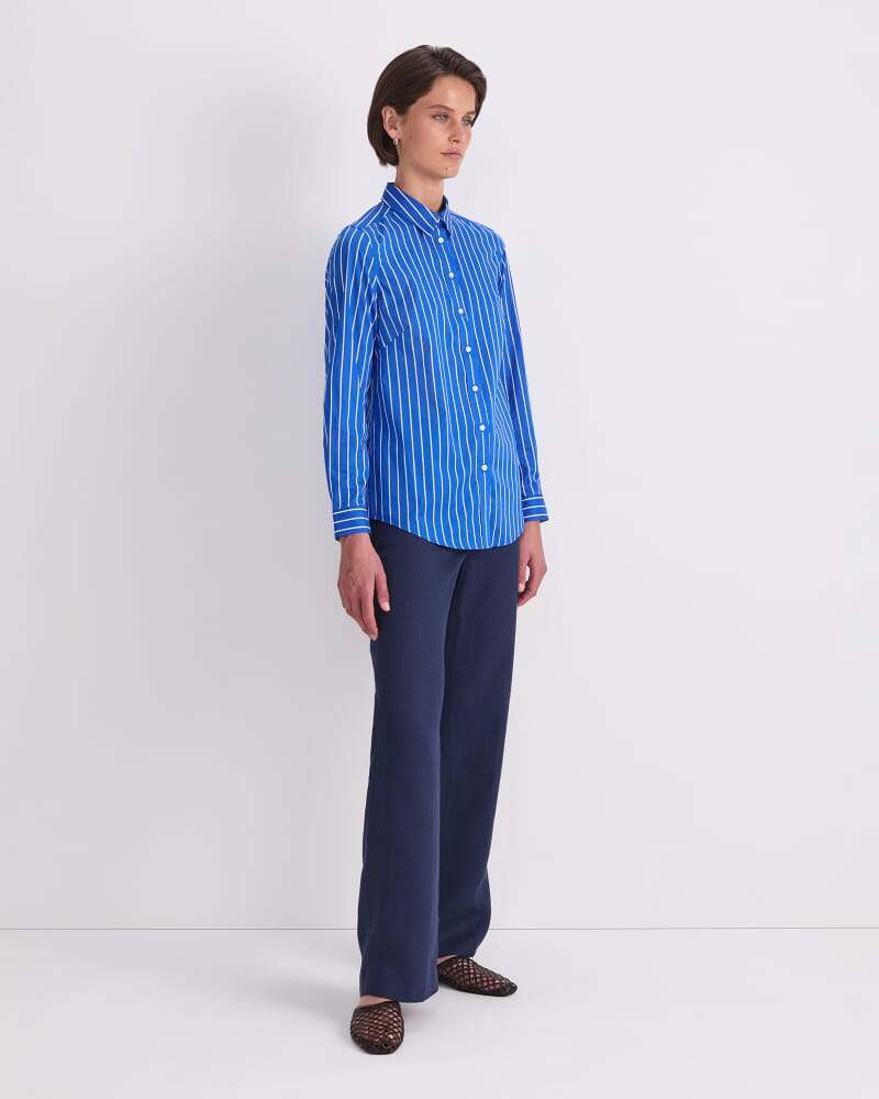 Long Sleeve Lily Voile Shirt in WHITE/AZURE