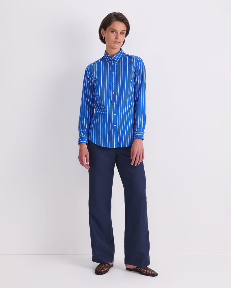 Long Sleeve Lily Voile Shirt in WHITE/AZURE