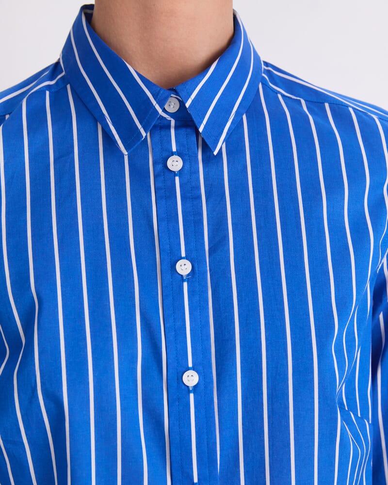 Long Sleeve Lily Voile Shirt in WHITE/AZURE