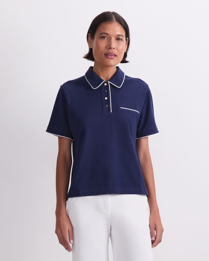 Tara Tipped Pique Polo in NAVY