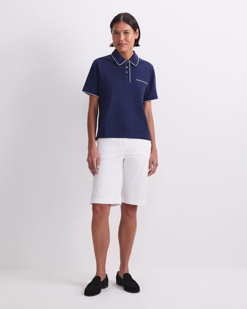 Tara Tipped Pique Polo in NAVY