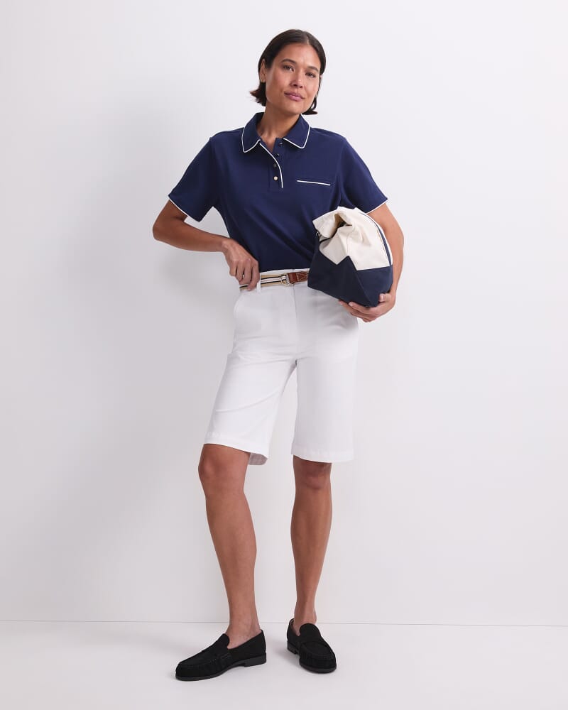 Tara Tipped Pique Polo in NAVY