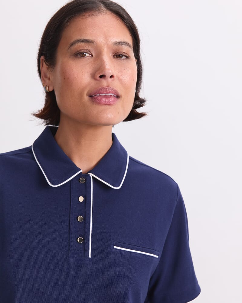 Tara Tipped Pique Polo in NAVY