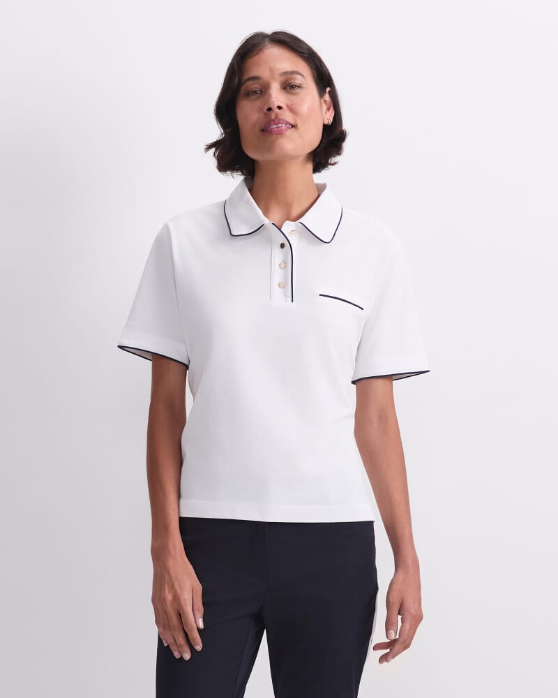 Tara Tipped Pique Polo in WHITE