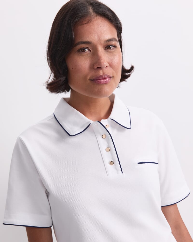 Tara Tipped Pique Polo in WHITE