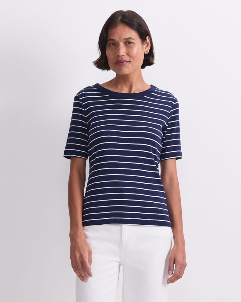 Heidi Stripe Short Sleeve Tee in NAVY/WHITE