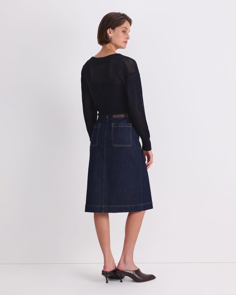 Peyton Denim Midi Skirt in DARK WASH