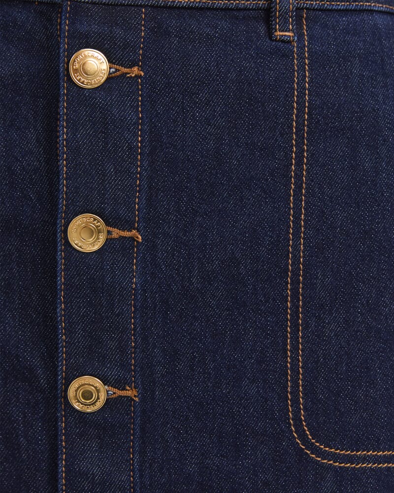 Peyton Denim Midi Skirt in DARK WASH
