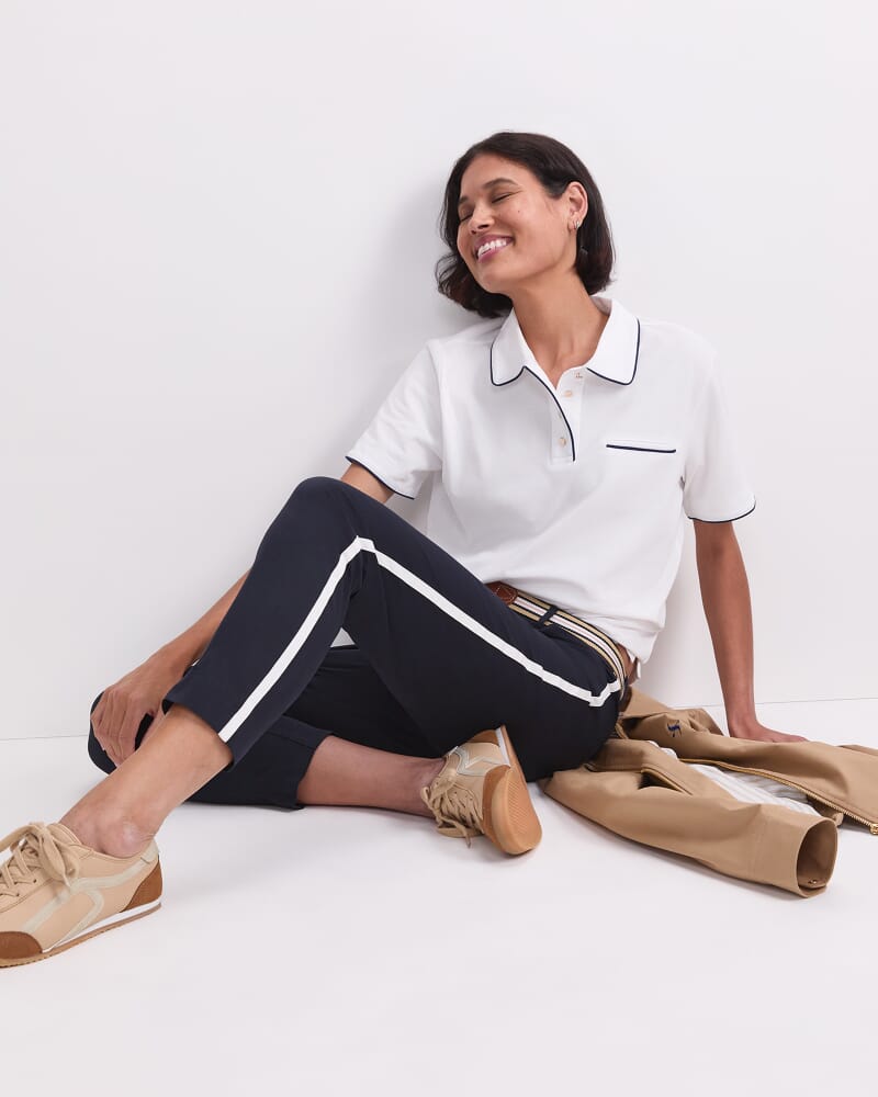 Evie Side Stripe Pant in NAVY/WHITE