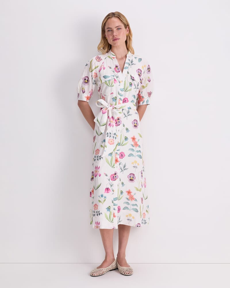 Floral Majesty Liberty Midi Dress in WHITE/MULTI