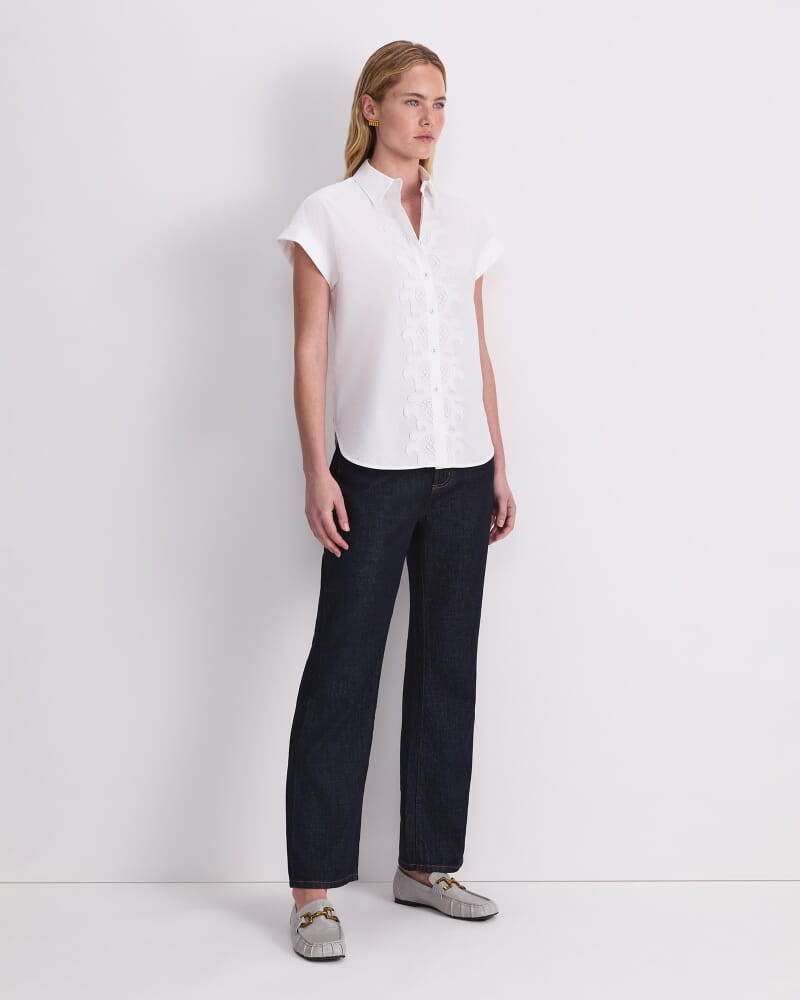 Zelda Lace Trim Shirt in WHITE