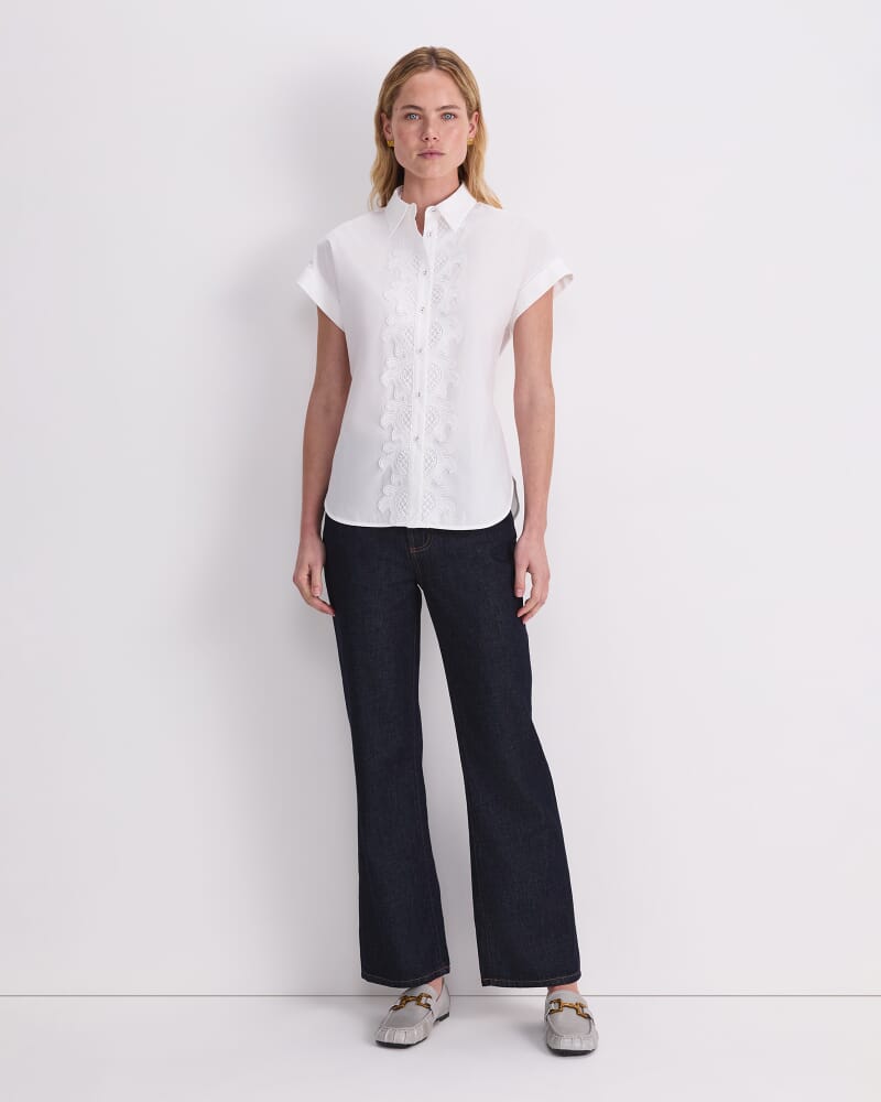 Zelda Lace Trim Shirt in WHITE