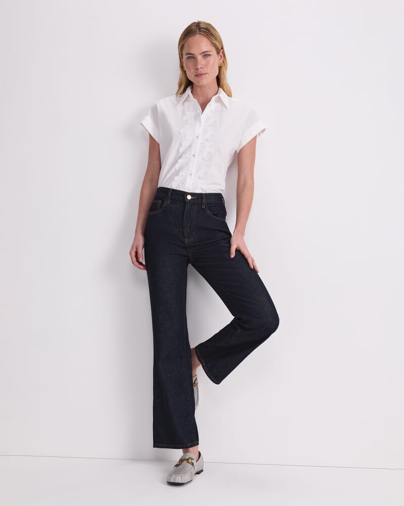 Zelda Lace Trim Shirt in WHITE