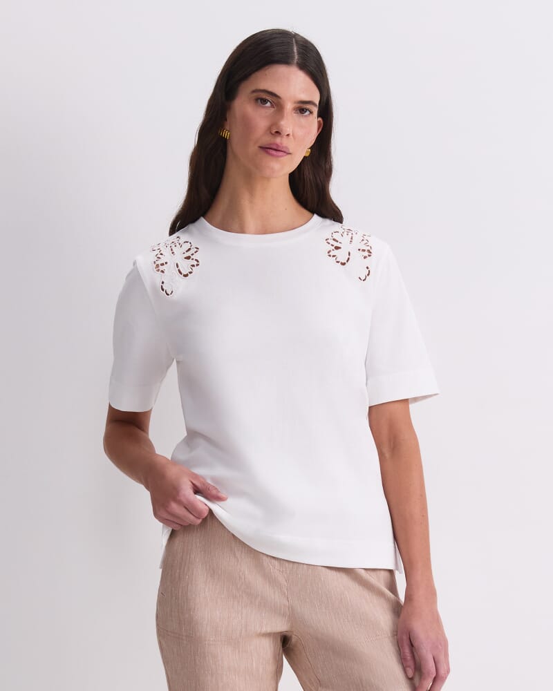 Paloma Cotton Broderie Tee in WHITE