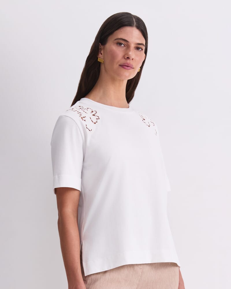 Paloma Cotton Broderie Tee in WHITE