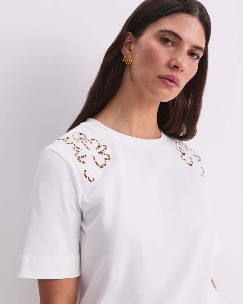 Paloma Cotton Broderie Tee in WHITE