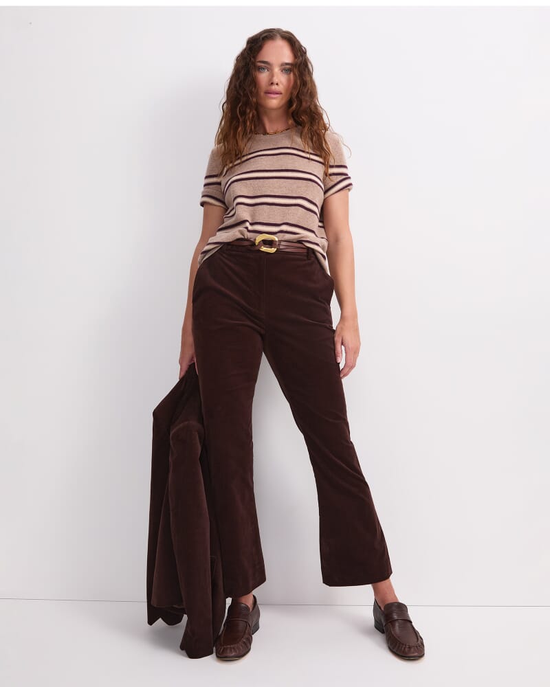 Thea Kick Flare Velvet Pant in CHOCOLATE