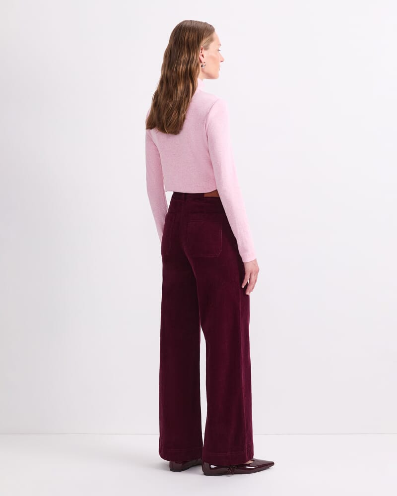 Thea Kick Flare Velvet Pant in WINE
