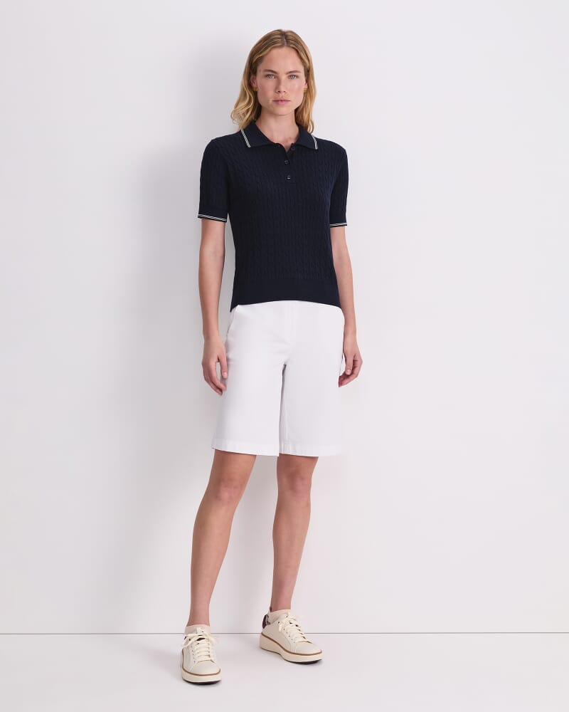 Chiffon Cotton Cable Polo in NAVY