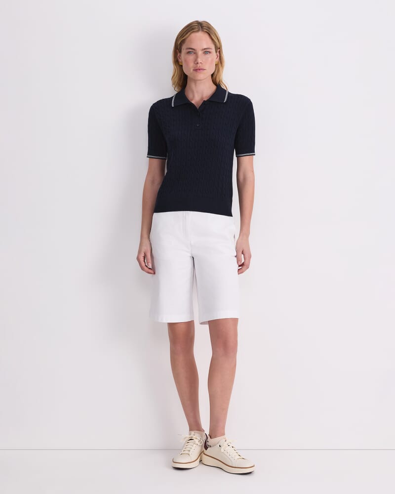 Chiffon Cotton Cable Polo in NAVY