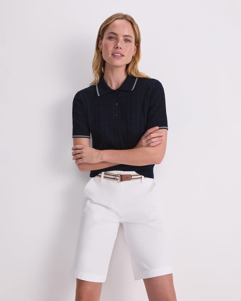 Chiffon Cotton Cable Polo in NAVY