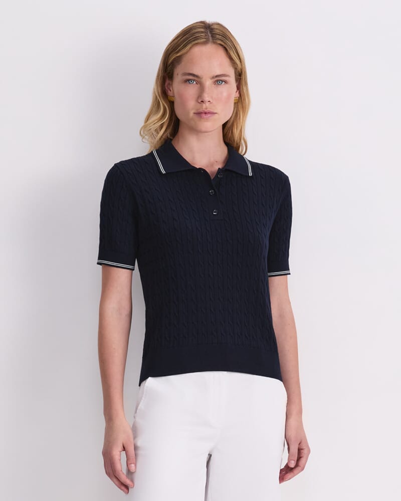 Chiffon Cotton Cable Polo in NAVY