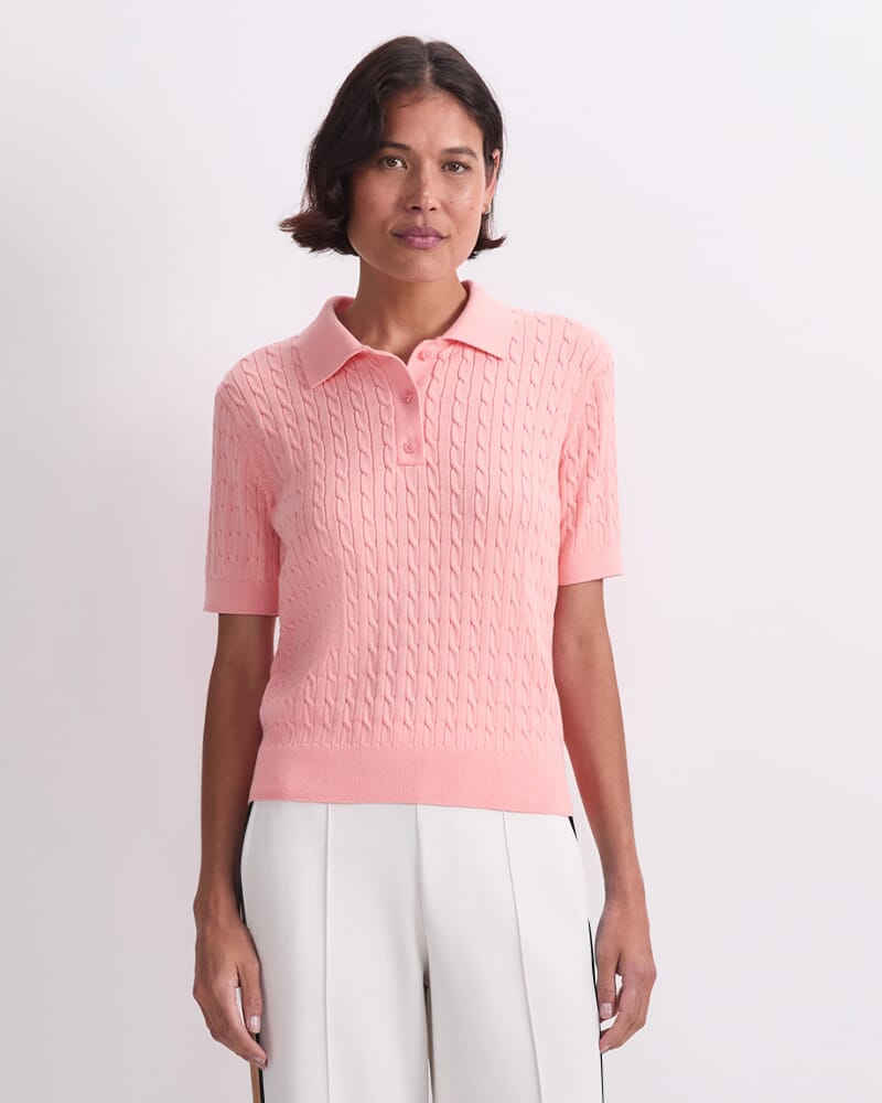 Chiffon Cotton Cable Polo in PEACH