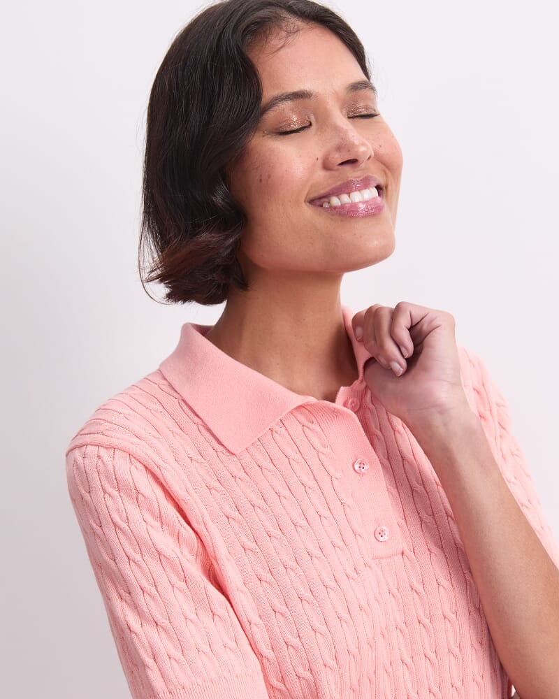 Chiffon Cotton Cable Polo in PEACH