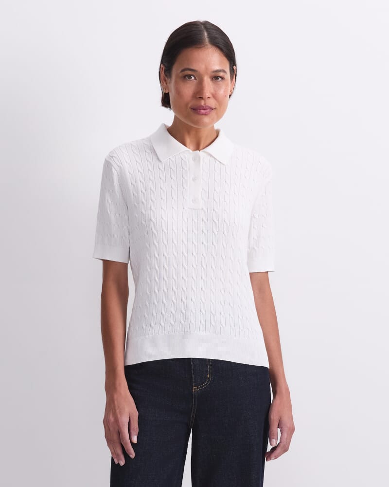 Chiffon Cotton Cable Polo in WHITE