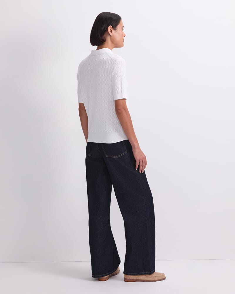 Chiffon Cotton Cable Polo in WHITE