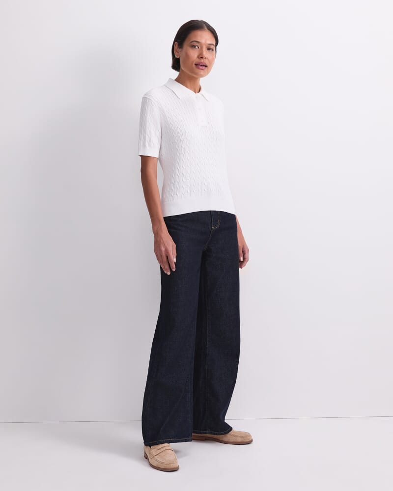 Chiffon Cotton Cable Polo in WHITE