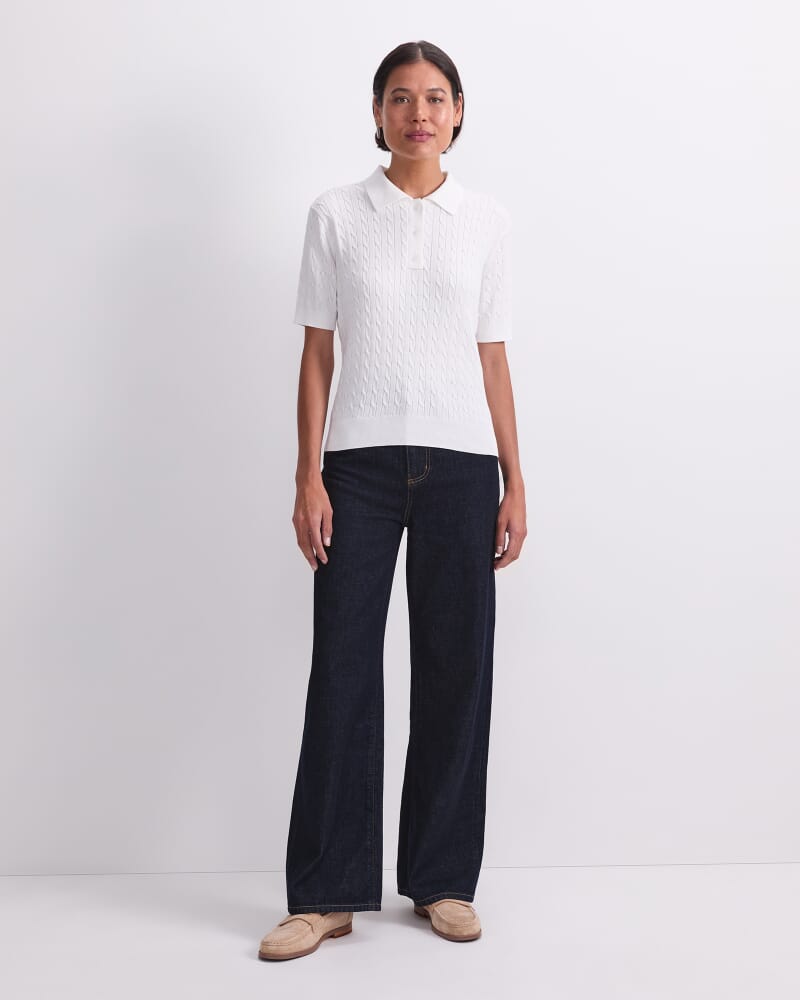 Chiffon Cotton Cable Polo in WHITE