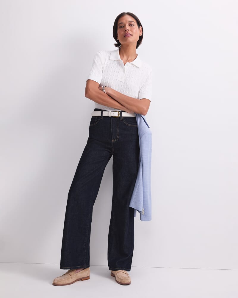 Chiffon Cotton Cable Polo in WHITE