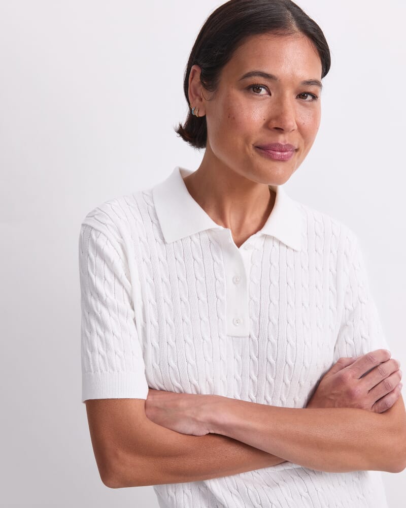 Chiffon Cotton Cable Polo in WHITE