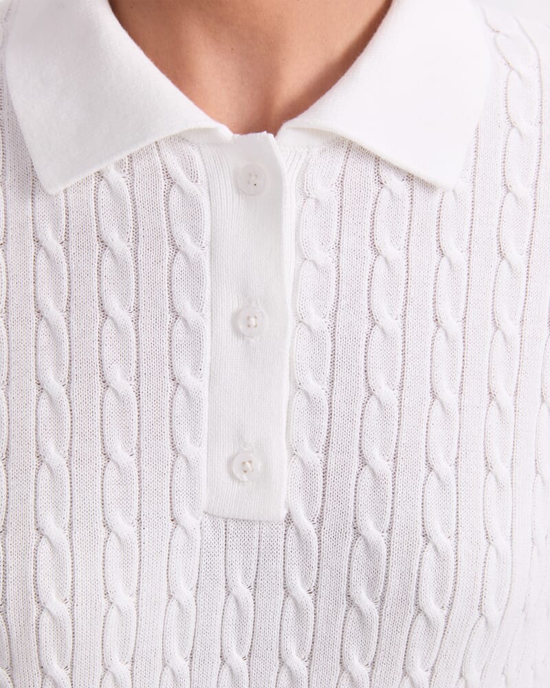 Chiffon Cotton Cable Polo in WHITE