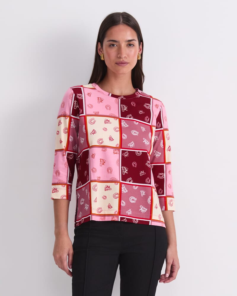 Horse Print Mercerized Tee in PINK MULTI